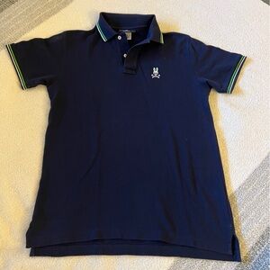 Psycho Bunny Polo Shirt Navy Pima Cotton Green Trim Logo - Size M (EUC)